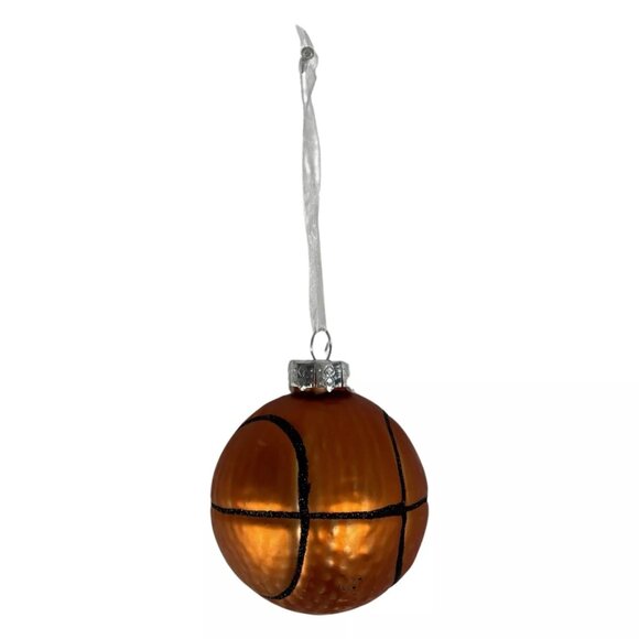 Christmas Ornament Basketball Glass Brown Glitter Accent Sports Holiday Decor - Picture 1 of 2